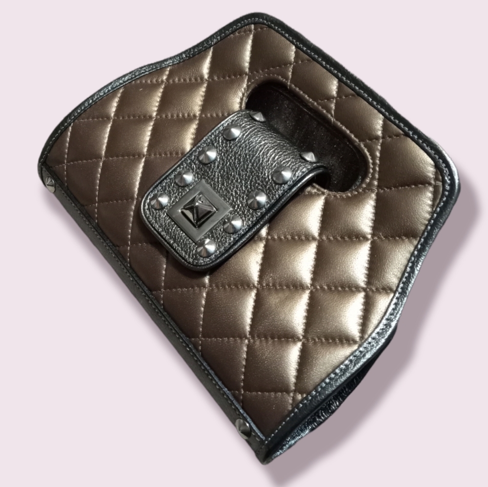 Be&D VINTAGE STUDDED SMALL HANDBANG/CLUTCH METALLIC BRONZE LEATHER CLUTCH